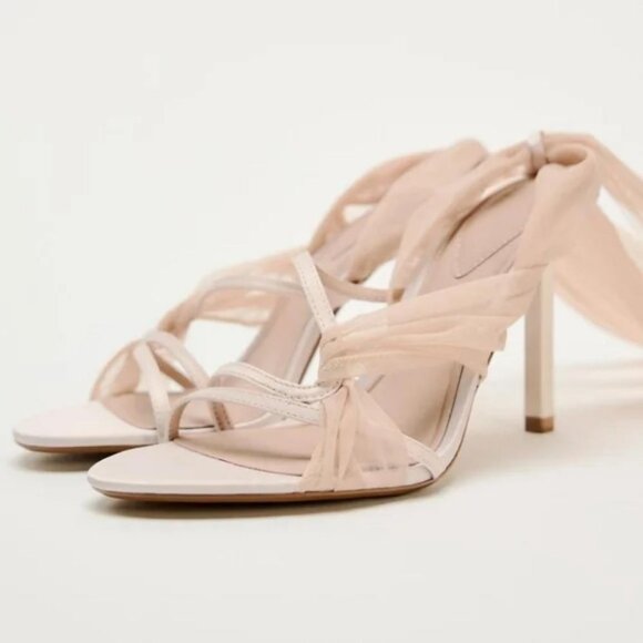 ZARA TULLE HEEL SANDALS - Picture 1 of 8